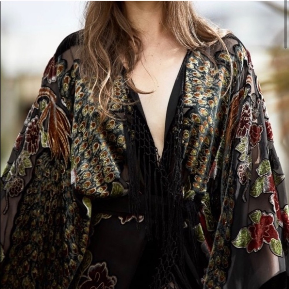 Joplin velvet burn out beaded tassel kimono